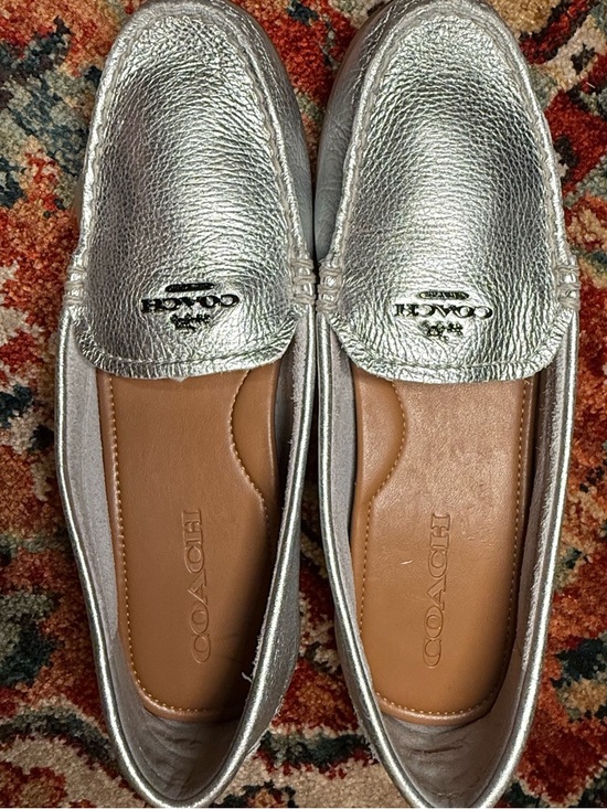 Coach Shoes - Coach SILVER ONLY with emblem leather flats.  Like new condition size 8